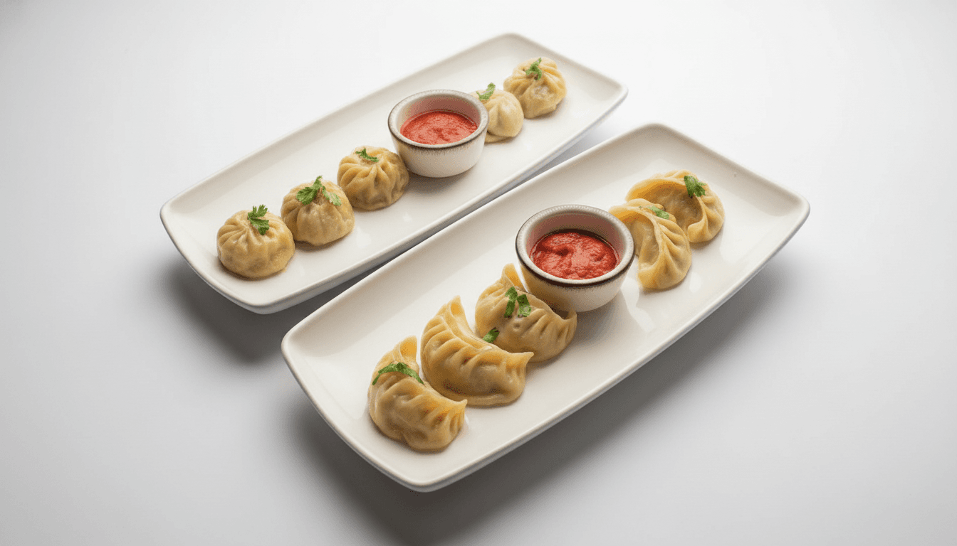 Steamed momo dumplings with chutney served at The Old School House.