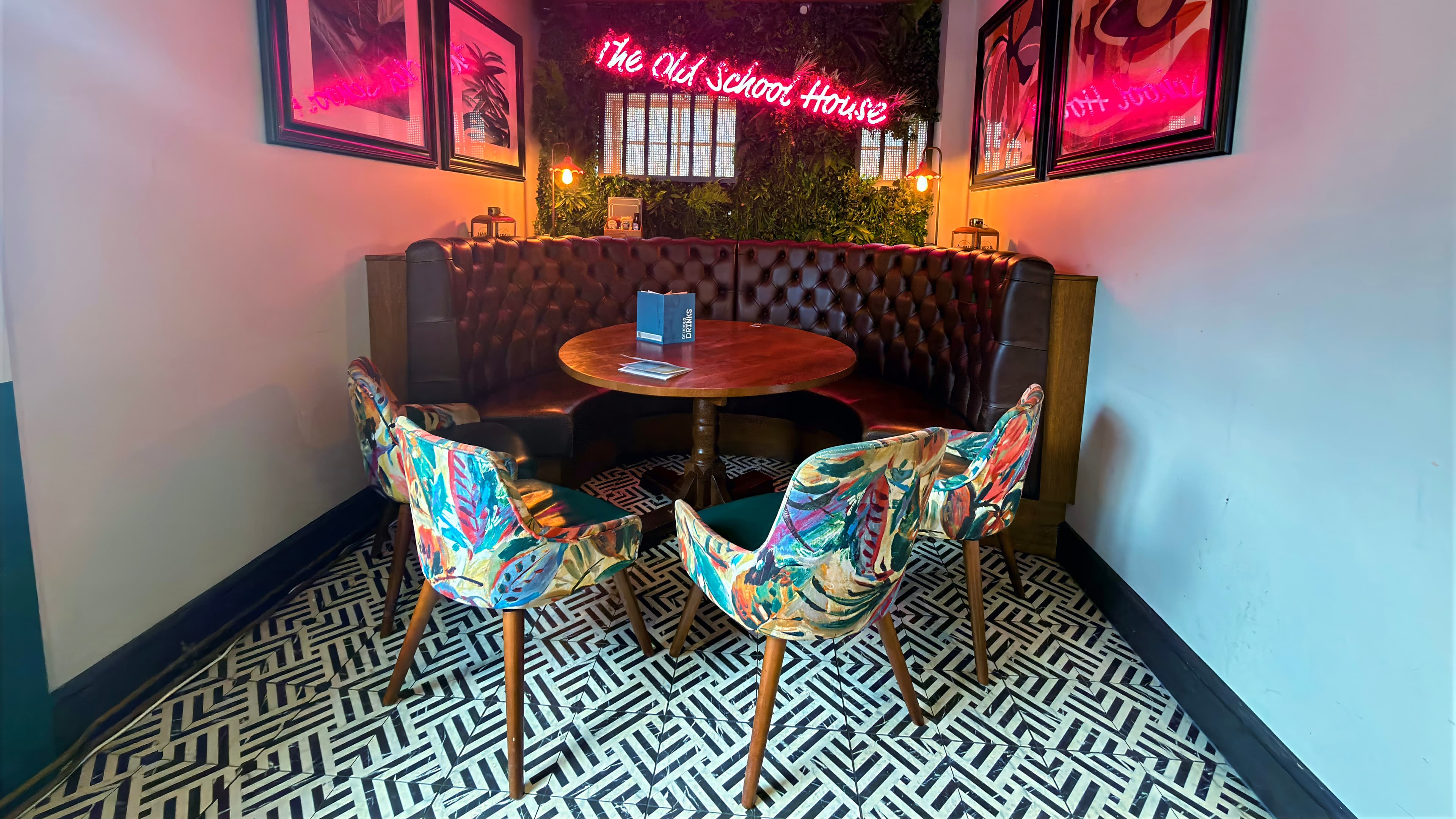 Interior seating area inside The Old School House pub in Stony Stratford.